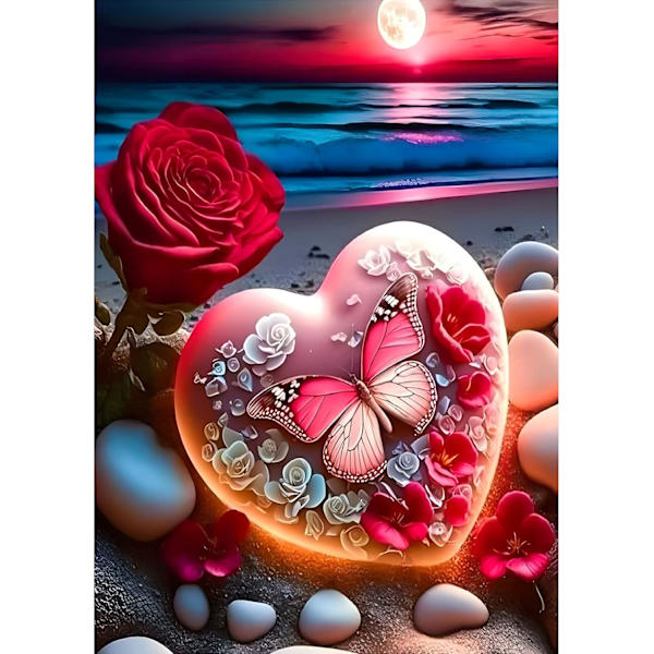 (30X40cm, hjerte E) Strand diamantmaleri kit, hjerteformet