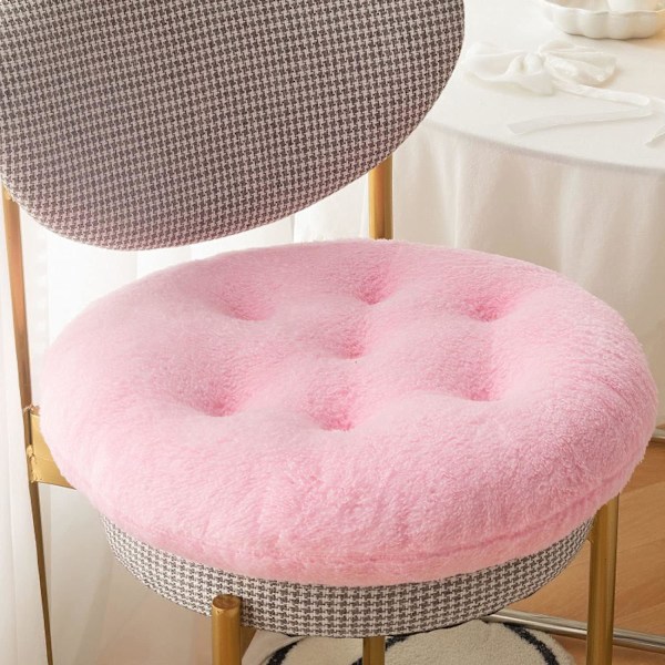 Vinterstolsdyna (Rosa Rund, 40*40CM), Mjuk Fluffig Plyschdyna
