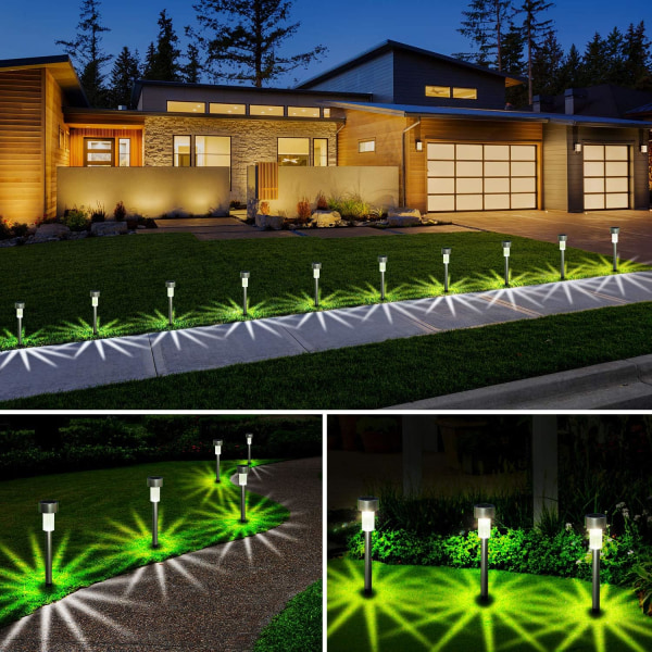 Solar Lights Outdoor Garden, 12st rostfri LED Solar Lamp för E