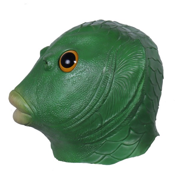 Green Mouth Fish Latex Mask, Halloween puku Party Animal Headw