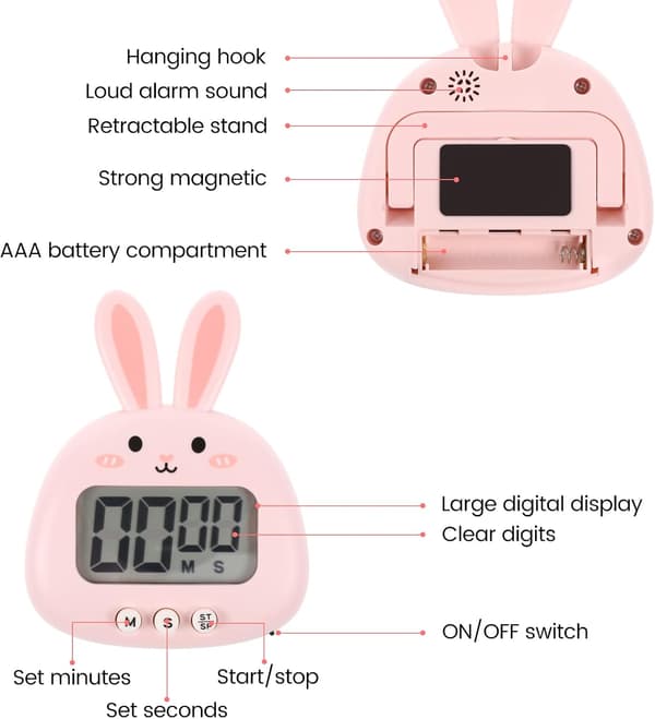 1 stk Rosa Kjøkken Timer Magnetisk Timer Visuell Timer Digital Timer Klasserom Timer Egg Timer med LCD