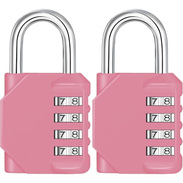 (Rosa) 2-pack kombinationslås, 4-siffrigt skåplås, återställningsbart skåpkombinationslås, vattentätt hänglås för utomhusbruk för gym, skola