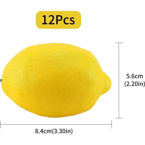 12 kunstige citroner kunstig naturtro gul citron dekoration falsk