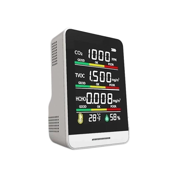 Multifunktionel 5 i 1 Co2 Meter Digital Temperatur Luftfugtighed Sens