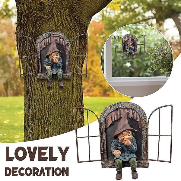 Rolig Tomte Resin Dwarf Staty Trädgårdsdekoration Yard Tree Dekoration