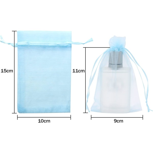 100 STK 10x15 cm Organza taske (blå), Organza tasker, smykkeindpakning