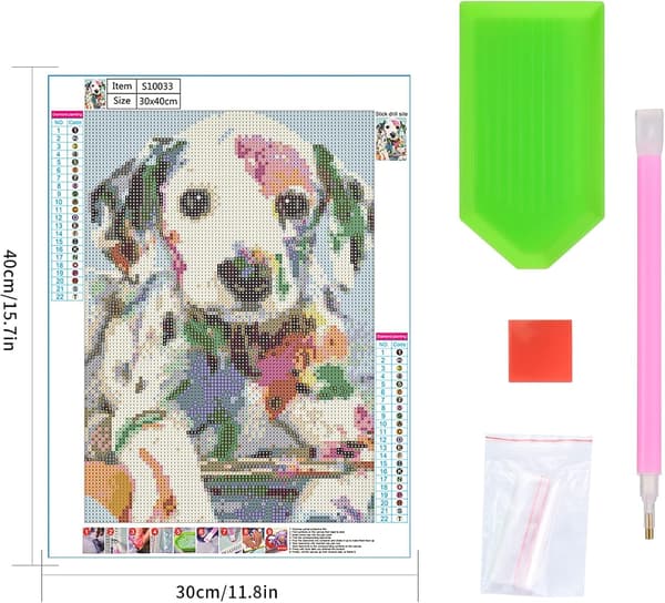 5D DIY Diamantkunstmalingssett Full Drill, Fargerik Hund Diamant