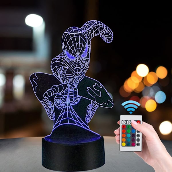 3D-illusionlampa, 16 färger Spiderman nattlampa för pojkar barn vuxna färgförändrande sovljus