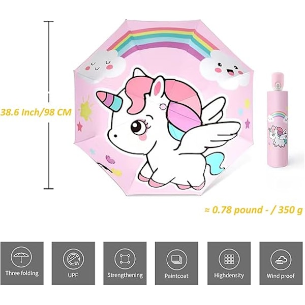 (My Little Pony) 1 stk. børnefoldeparaply, robust og bærbar, vindtæt, UV-bestandig,