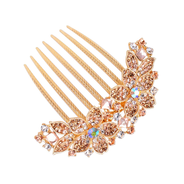(Champagne) Rhinestone-inlagd blomkam hårkam hårnål accessoarer, sju-tandad kam, även en perfekt mors dag-present