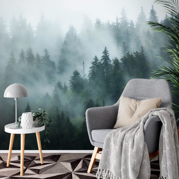 Kuitukangas Mural Tapetti Forest Fog Modern Fleece Olohuone Be