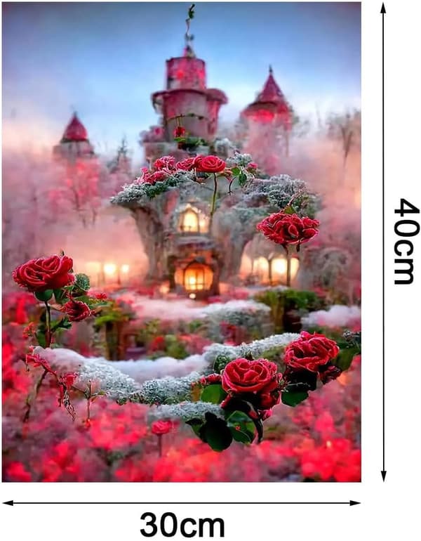 (30 x 40 cm Blomsterslott-C) 5D Diamantmaling, Slott Diamant