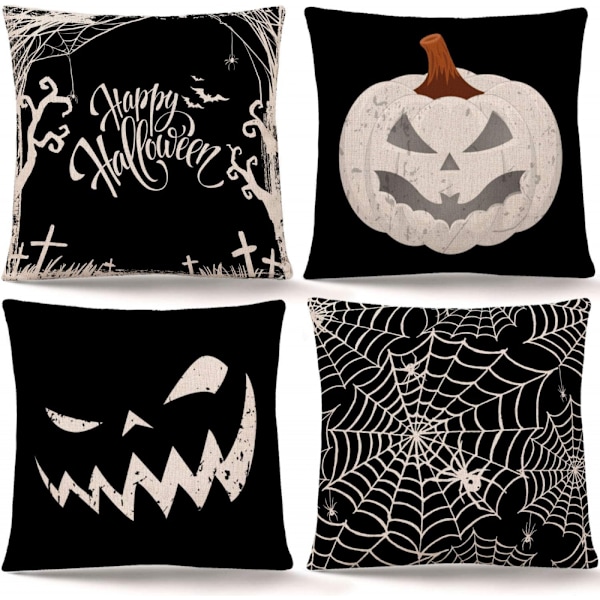 4 st Halloween-kuddfodral pumpa spindelnät kuddfodral (18\" x 18\") för Halloween-dekoration