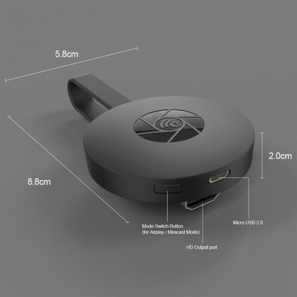 Mini USB Sort Trådløs Skjermprojektor Trådløs G2 Skjermspeilingsenhet M2