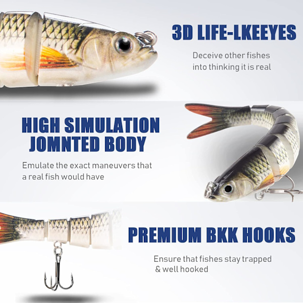 5,4 tum Bionic Slow Sinking Pike Havsfiskebete Bass Abborre Öring Fiskebete Flerledat Färsk