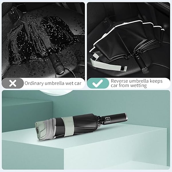 (Grøn) 1 stk. omvendt rejseparaply, automatisk regntæt paraply, vindtæt kompakt paraply m