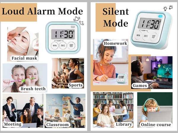 2 Stk. Blå Timer, Kjøkkentimer, Matlaging Klasseromstimer, Magnetisk Digital Timer for Barn og Lærere