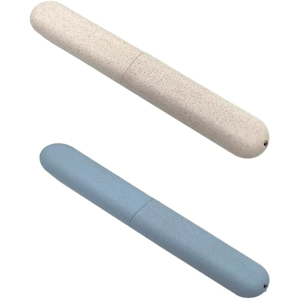 2 x Bærbart Tannbørsteetui, Tannbørstehodebeskytter, Reisevennlig, Beige og Blå
