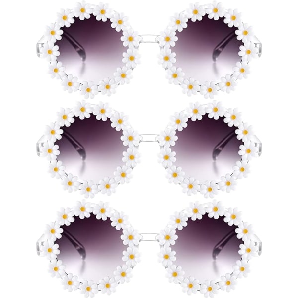 3 Pack runde Disco solbriller Vintage Daisy Floral Novelty Glasse