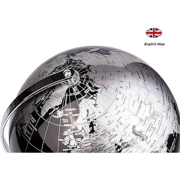 (Metallic Sort) 20cm Globe - Engelsk Kort - Student Globe - Med en