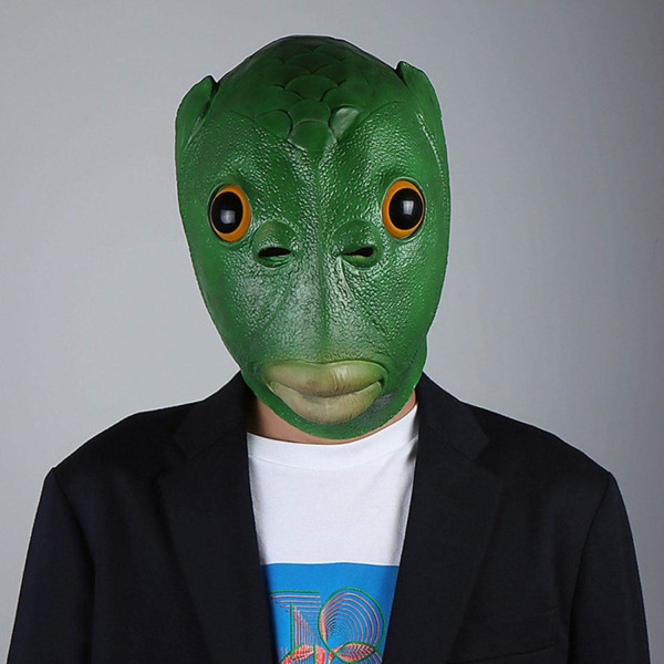 Green Mouth Fish Latex Mask, Halloween puku Party Animal Headw