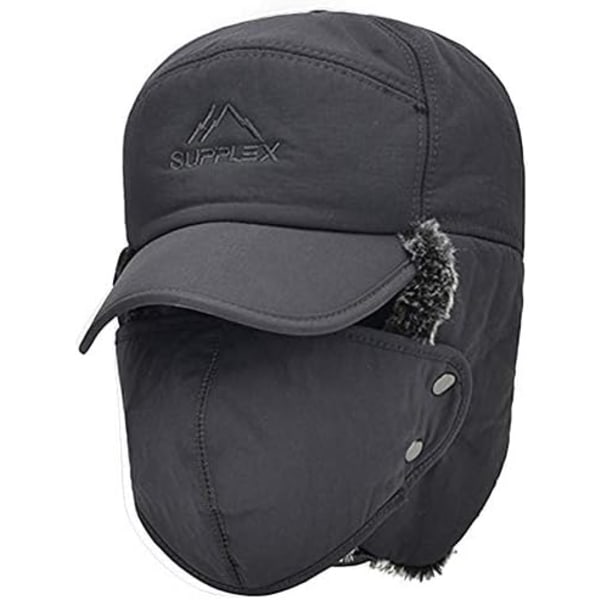 Unisex Winter Warm Trapper Hat 3 in 1 Faux Fur Bomber Hat med Re