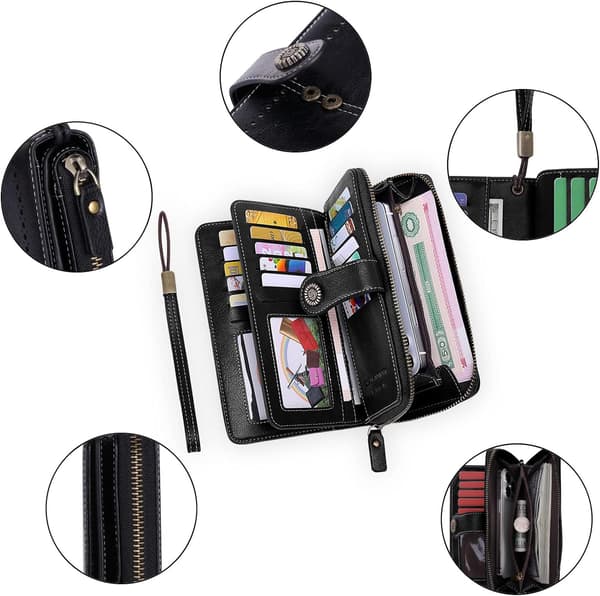 Dames Lang Clutch Pung (Sort) Stor Kapacitet Telefonpung P