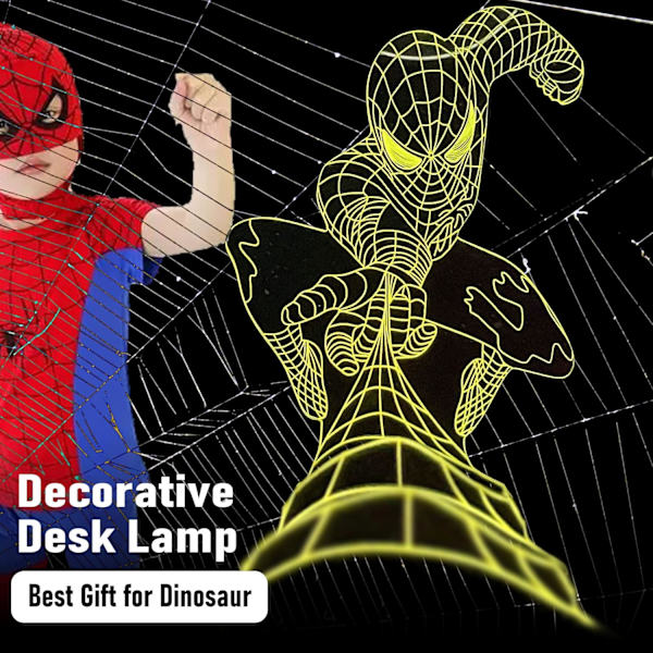 3D-illusionlampa, 16 färger Spiderman nattlampa för pojkar barn vuxna färgförändrande sovljus