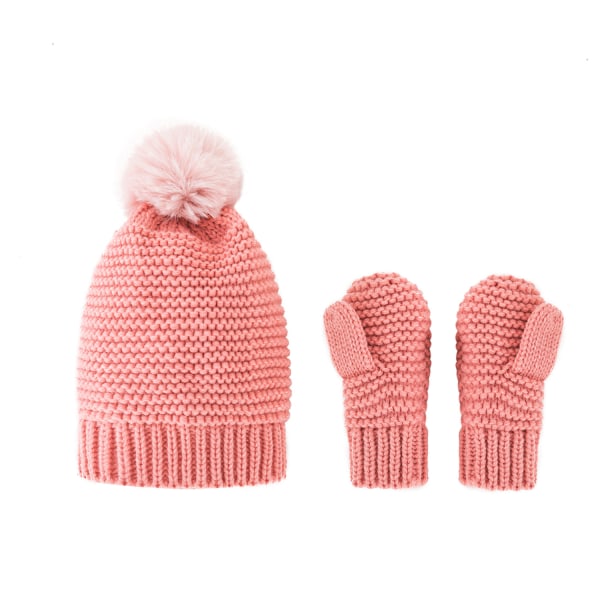 Vintervarm Stickad Mössa och Vantar Set för Småbarn, Pompom Beanie