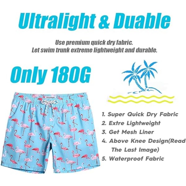 Baddräkt för män, badshorts, klassisk tropisk design för sommaren