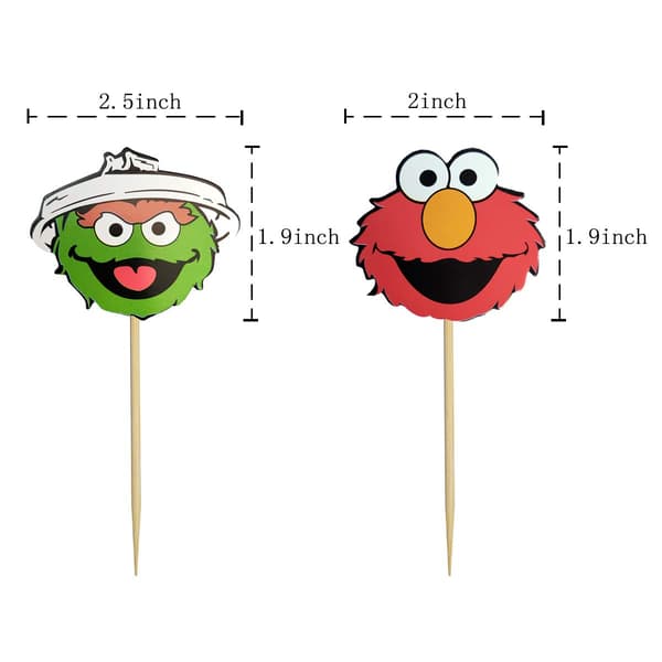 48 stk. Sesam Elmo-inspirert cupcake-topper til Sesam Stasjon-tema