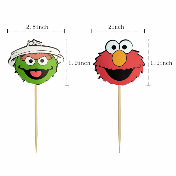 48 stycken Sesam-Elmo inspirerade cupcakes-dekorationer för Sesam Street