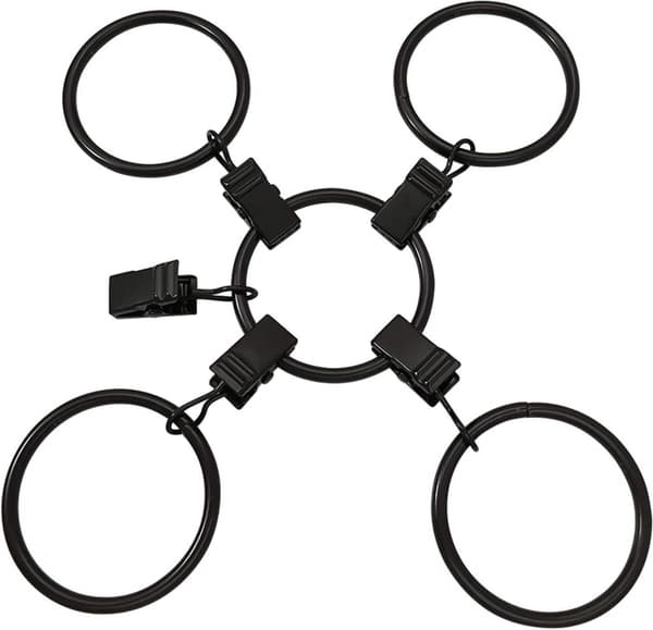 100 stk. metalgardinringe med clips (sort), draperingsclips med ringe, gardinringe 38 mm i indvendig diameter