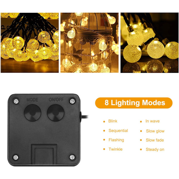 Solcellsdrivna utomhus-fairylights, 50 IP65 Vattentäta LED-kristallkulor,