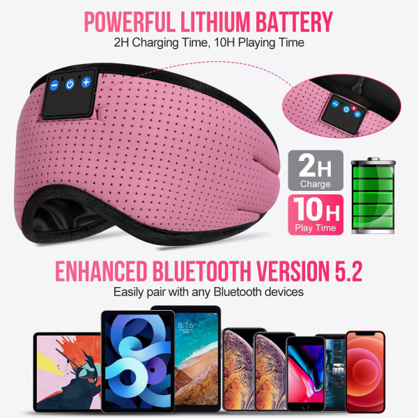 Bluetooth 5.2 hovedbøjle 3D åndbare soveøretelefoner, øjestykketråd