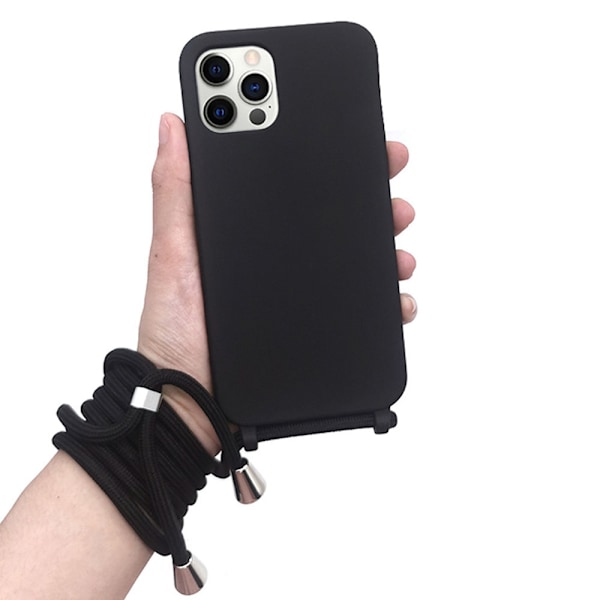 Säädettävä silikoninen kaulakoru iPhone 15:lle - Musta puhelimen kuori