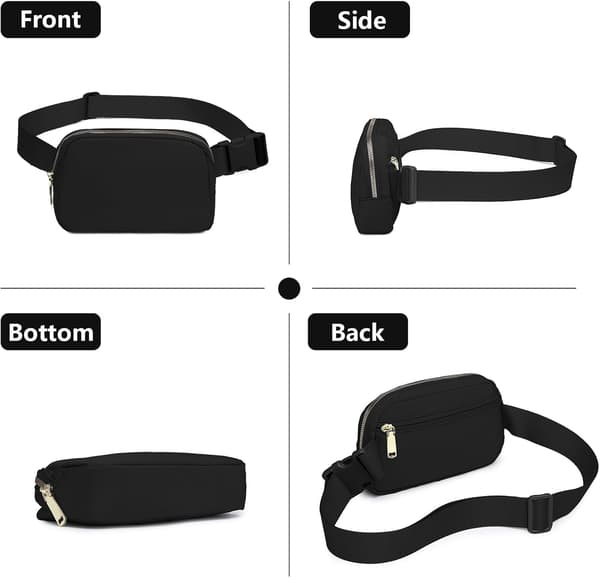 Unisex Mode Sport Midjeväska - Lättviktig, Vikbar, Justerbar Axelrem, Svart