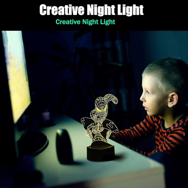 3D-illusionlampa, 16 färger Spiderman nattlampa för pojkar barn vuxna färgförändrande sovljus