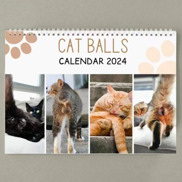 2024 Cat Butt Calendar, 12 månader Hängande Cat Calendar 2024 Kul -