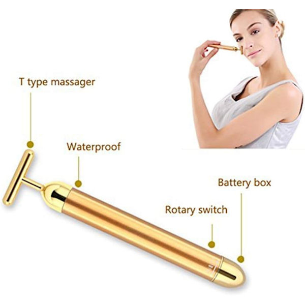 Beauty Stick Gold Ansiktsmassager, T-formad Elektrisk Ansiktsmassager