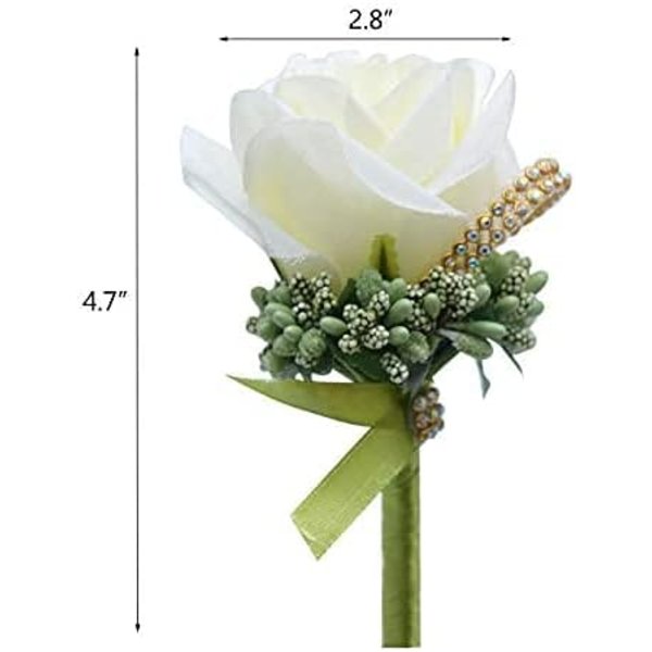 Set med 4 handgjorda bröllopsboutonnières, konstgjorda blommor med B
