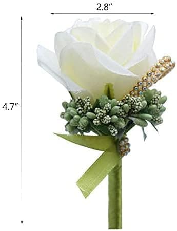 Sett med 4 håndlagde bryllupsknapphullsblomster, kunstige blomster med B