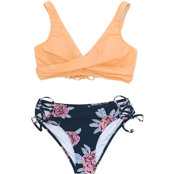 Kvinders Ruched Twist Bikini Sæt Blomsterprint Lace Up Bikini Sæt 2