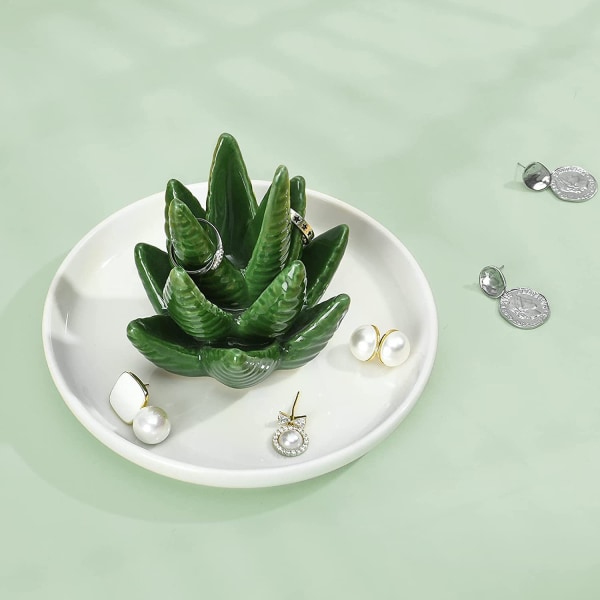Aloe Keramisk Ringhållare, Cactus Ring Skål för smycken, födelsedag