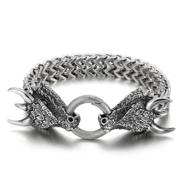 Charm armband set med curbkedja armband med varghuvud för män, rostfritt stål