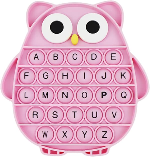 (Sorte Bogstaver-Pink) Push Pop Bubble Fidget Sensorisk Legetøj, Silikone Stress Relief Blasting Legetøj, ABC Bogstaver Ugleform Pædagogisk Le