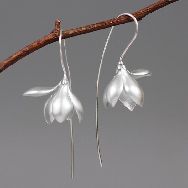 S925 Sterling Silver Örhängen Elegant Natural Magnolia Flower Ear