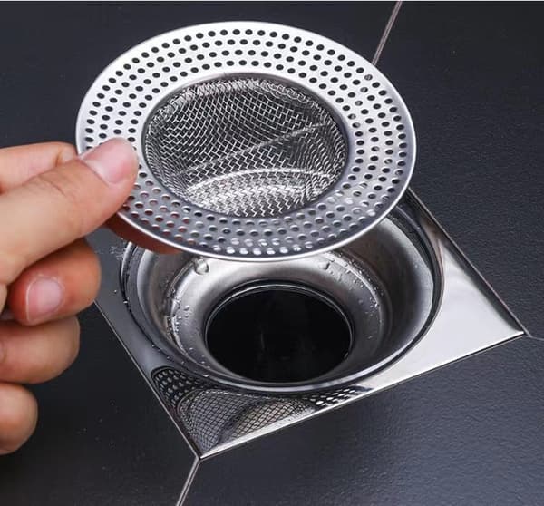 Ø 9 cm, Set med 2 rostfria diskhossil, badkarshårfilter, behåller rester