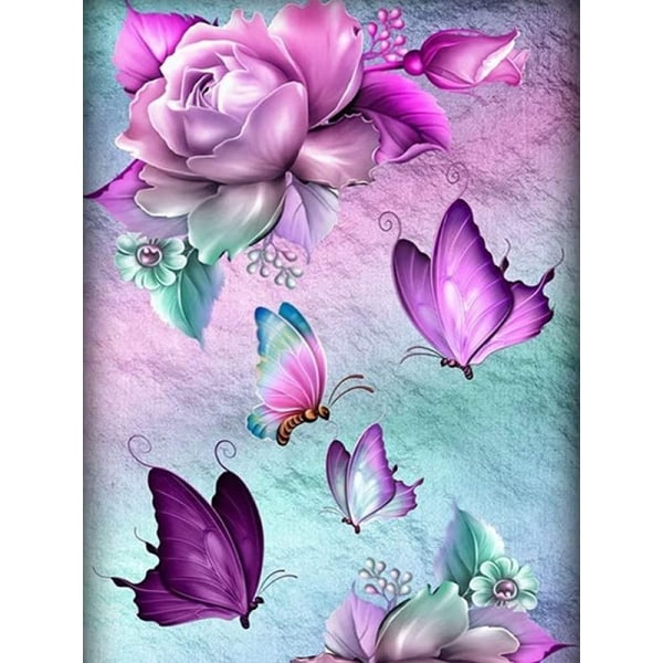 30 x 40 cm, lila rosa blomma diamond painting