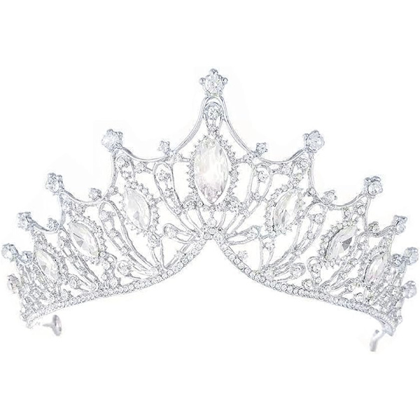 Sølv Prinsesse Krone Rhinestone Krystal Gudinde Dronning Julekostume Cosplay Brud Bryllup Dansekonkurrence Prinsesser